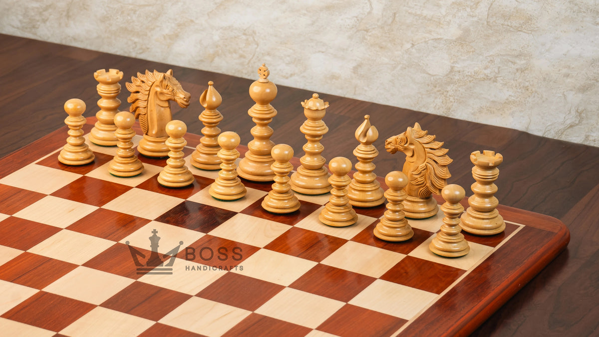 4.4” ARTHUR KNIGHT LUXURY STAUNTON CHESS PIECES WITH 21” PADAUK WOOD CHESSBOARD & STORAGE BOX