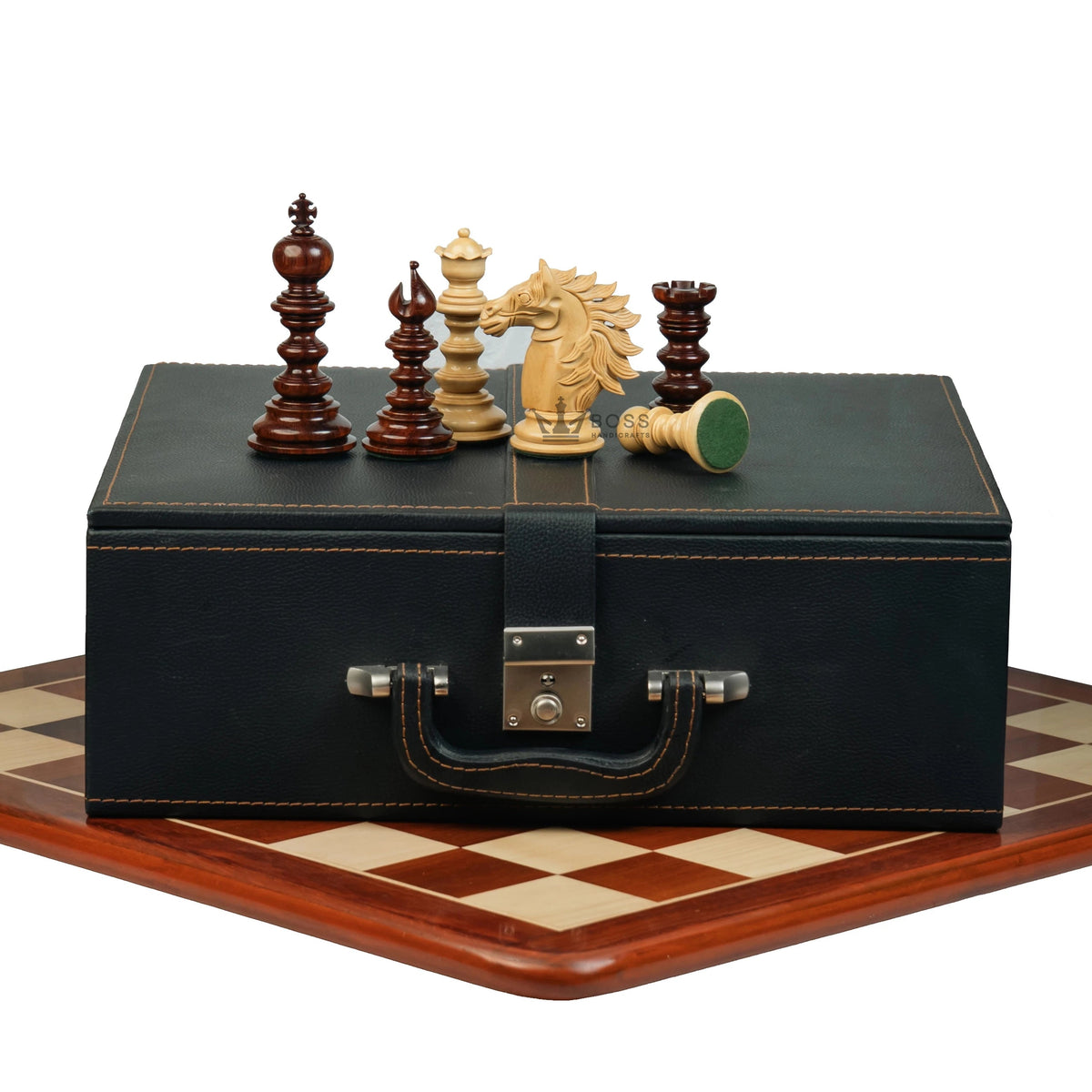 4.4” ARTHUR KNIGHT LUXURY STAUNTON CHESS PIECES WITH 21” PADAUK WOOD CHESSBOARD & STORAGE BOX
