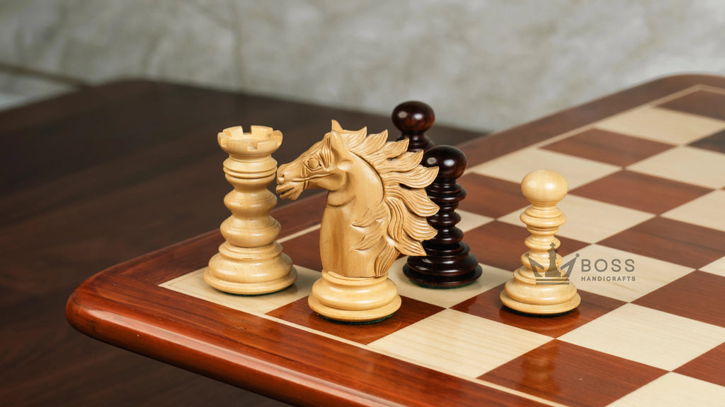 4.4” ARTHUR KNIGHT LUXURY STAUNTON CHESS PIECES WITH 21” PADAUK WOOD CHESSBOARD & STORAGE BOX