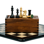3.75” PRO ROYAL KNIGHT STAUNTON EBONISED WEIGHTED CHESS PIECES WITH 21” EBONY WOOD BOARD & STORAGE BOX
