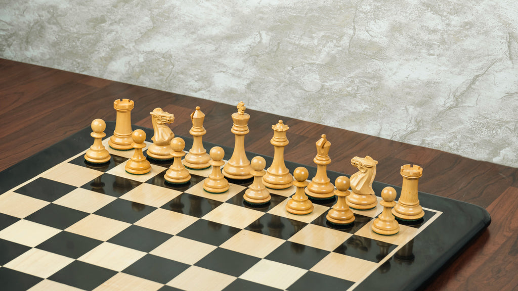 3.75” PRO ROYAL KNIGHT STAUNTON EBONISED WEIGHTED CHESS PIECES WITH 21” EBONY WOOD BOARD & STORAGE BOX