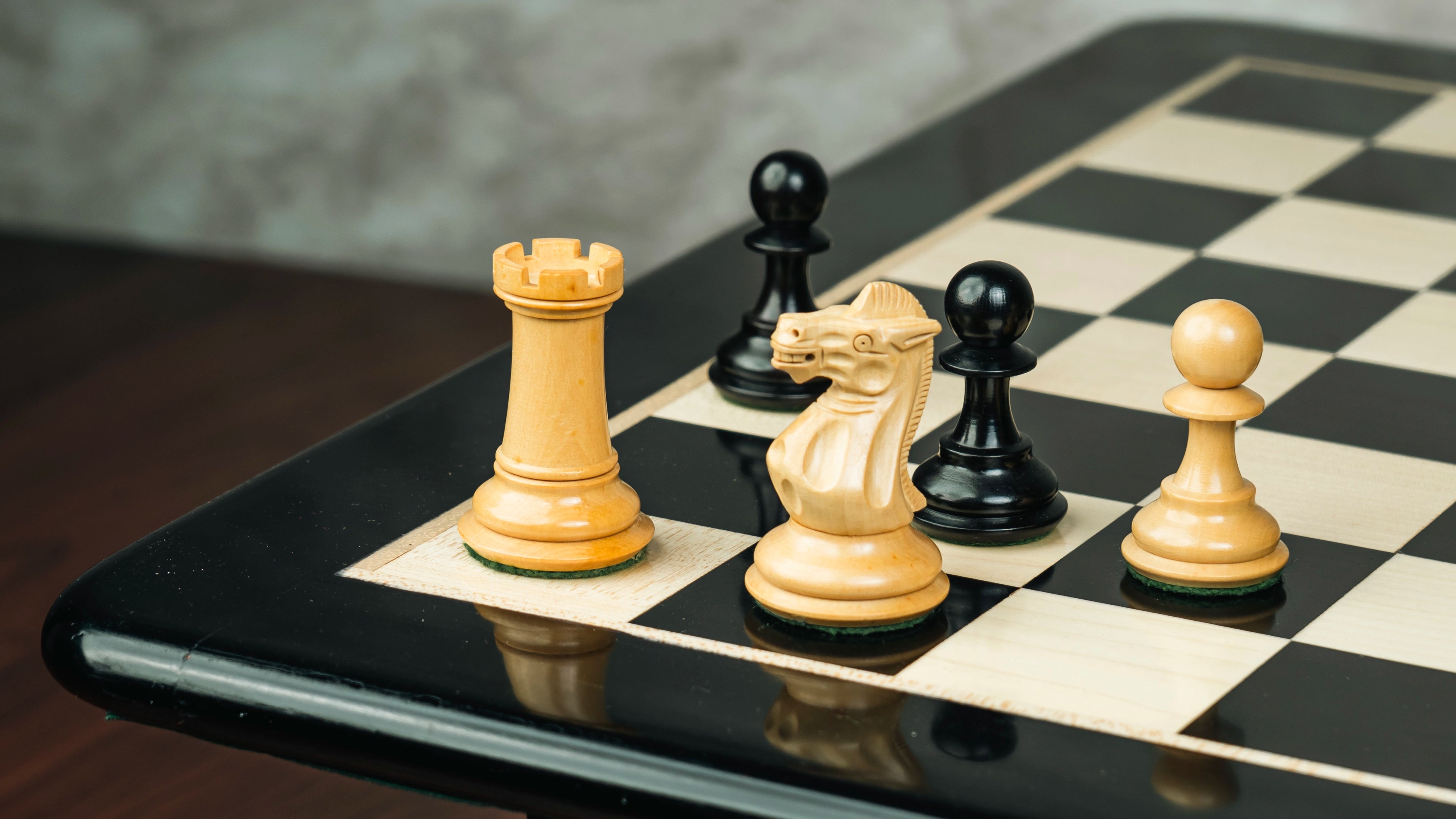 3.75” PRO ROYAL KNIGHT STAUNTON EBONISED WEIGHTED CHESS PIECES WITH 21” EBONY WOOD BOARD & STORAGE BOX
