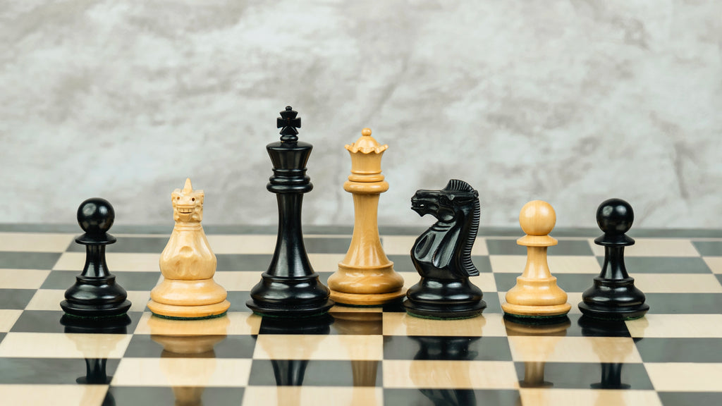 3.75” PRO ROYAL KNIGHT STAUNTON EBONISED WEIGHTED CHESS PIECES WITH 21” EBONY WOOD BOARD & STORAGE BOX