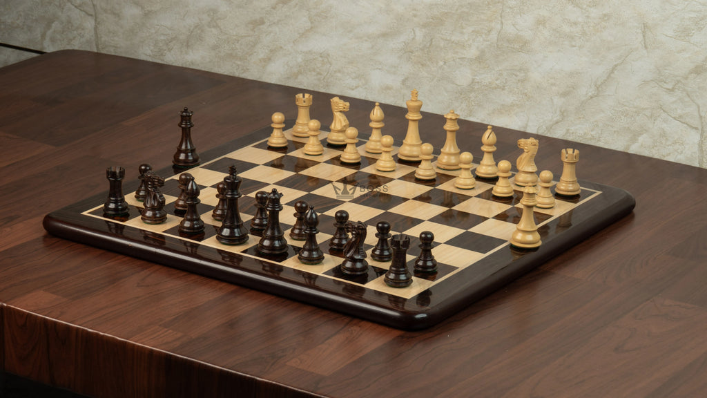 3” ROYAL KNIGHT STAUNTON ROSEWOOD WEIGHTED CHESS PIECES & 21” GOLDEN ROSEWOOD CHESSBOARD & BOX