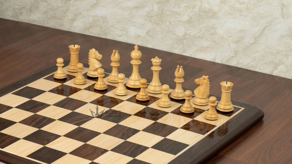 3.8” RUSSIAN COLLECTOR ROSEWOOD WEIGHTED CHESS PIECES, 21” ROSEWOOD CHESSBOARD & STORAGE BOX