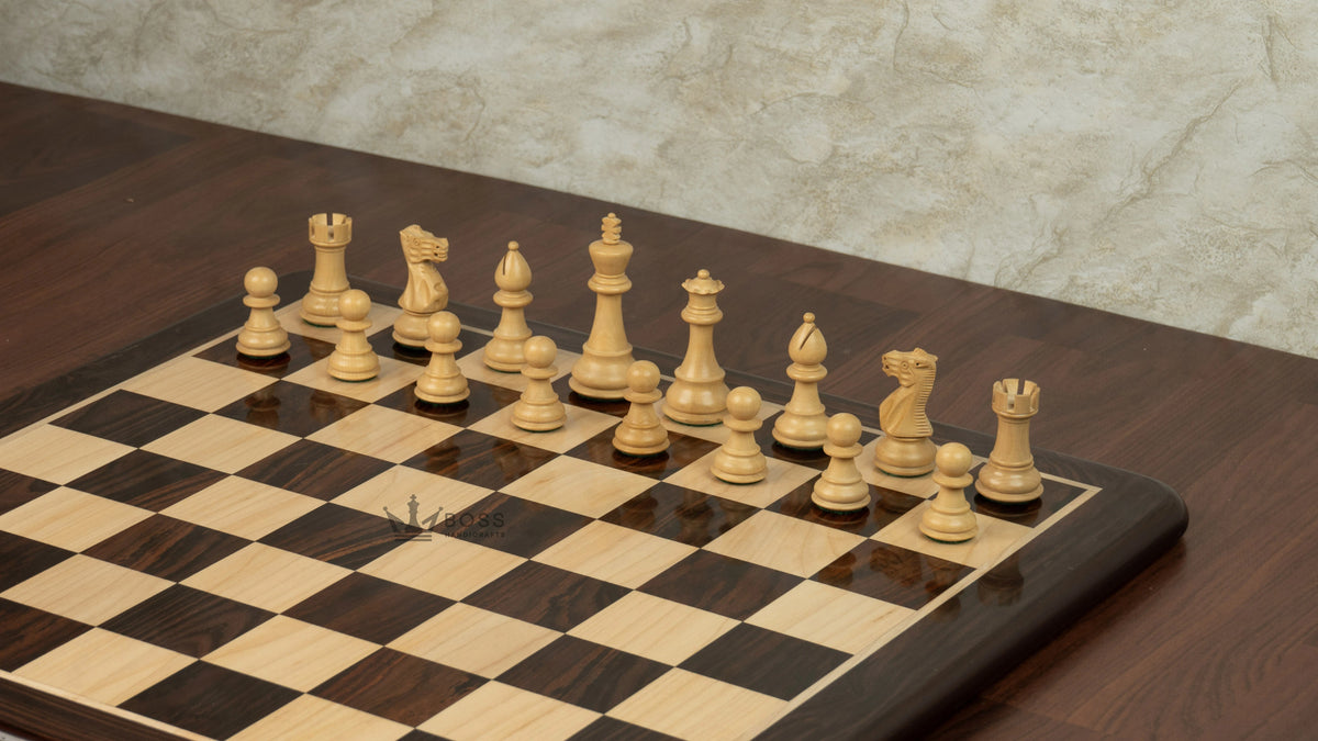 3” ROYAL KNIGHT STAUNTON ROSEWOOD WEIGHTED CHESS PIECES & 21” GOLDEN ROSEWOOD CHESSBOARD & BOX