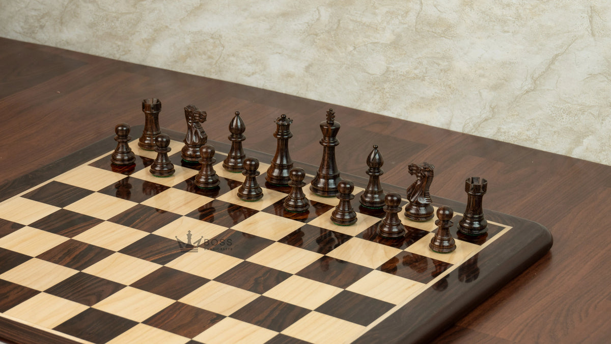 3” ROYAL KNIGHT STAUNTON ROSEWOOD WEIGHTED CHESS PIECES & 21” GOLDEN ROSEWOOD CHESSBOARD & BOX