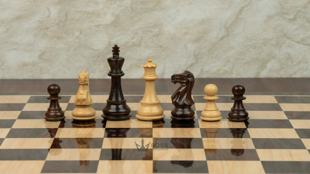 3” ROYAL KNIGHT STAUNTON ROSEWOOD WEIGHTED CHESS PIECES & 21” GOLDEN ROSEWOOD CHESSBOARD & BOX