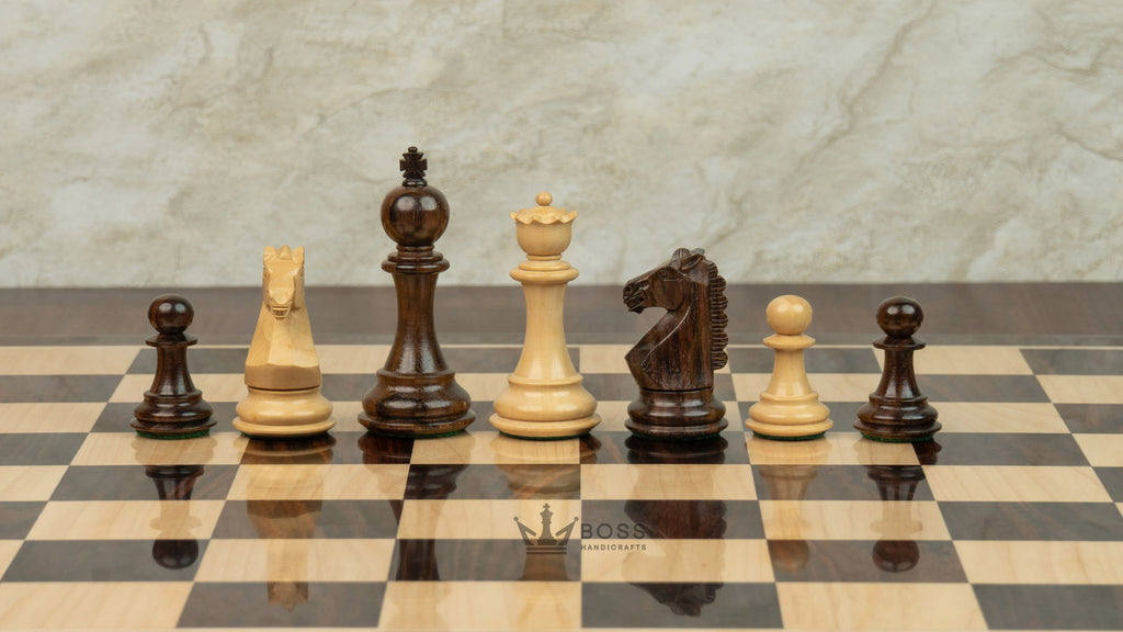 3.8” RUSSIAN COLLECTOR ROSEWOOD WEIGHTED CHESS PIECES, 21” ROSEWOOD CHESSBOARD & STORAGE BOX