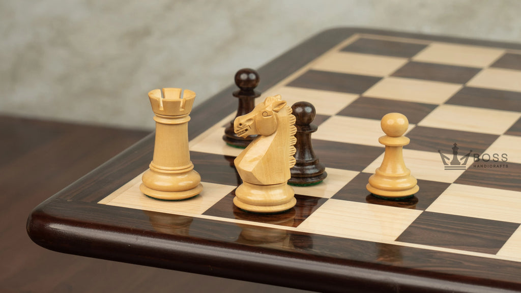 3.8” RUSSIAN COLLECTOR ROSEWOOD WEIGHTED CHESS PIECES, 21” ROSEWOOD CHESSBOARD & STORAGE BOX