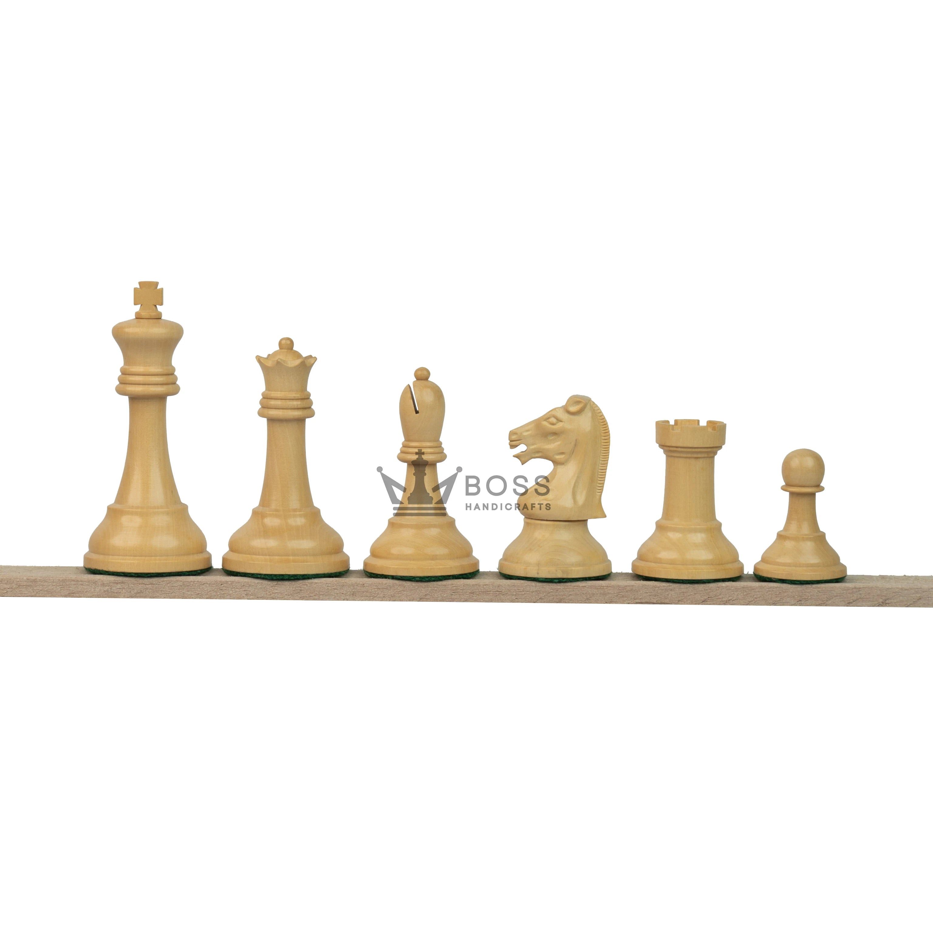 3.75” REPRODUCTION OF DRUEKE PLAYER CHOICE GOLDEN ROSEWOOD CHESS PIECES, 21” GOLDEN ROSEWOOD BOARD AND CHESS BOX