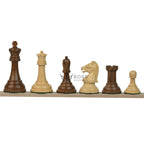 3.75” REPRODUCTION OF DRUEKE PLAYER CHOICE GOLDEN ROSEWOOD CHESS PIECES, 21” GOLDEN ROSEWOOD BOARD AND CHESS BOX