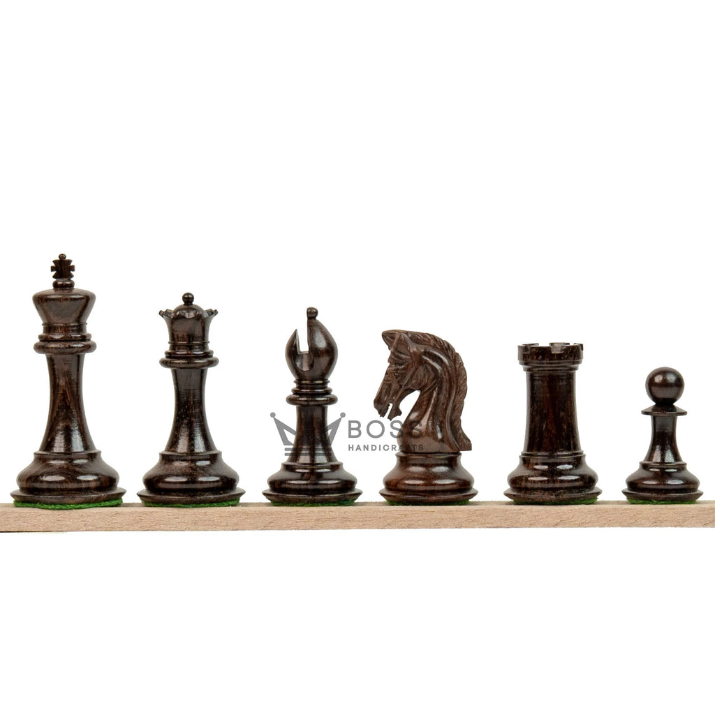 3.1” REPRODUCED 2016 SINQUEFIELD STAUNTON WEIGHTED ROSEWOOD CHESS PIECES, 16” ROSEWOOD BOARD & BOX