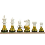 4” FIRE ROYAL KNIGHT STAUNTON TRIPLE WEIGHTED PAINTED CHESS PIECES, 21” EBONY BOARD & BOX