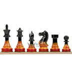 4” FIRE ROYAL KNIGHT STAUNTON TRIPLE WEIGHTED PAINTED CHESS PIECES, 21” EBONY BOARD & BOX