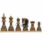 3.9” BURNT CARVED RUSSIAN ZAGREB 1959’ WEIGHTED CHESS PIECES, 21” EBONY CHESSBOARD & BOX