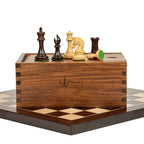 3.1” REPRODUCED 2016 SINQUEFIELD STAUNTON WEIGHTED ROSEWOOD CHESS PIECES, 16” ROSEWOOD BOARD & BOX
