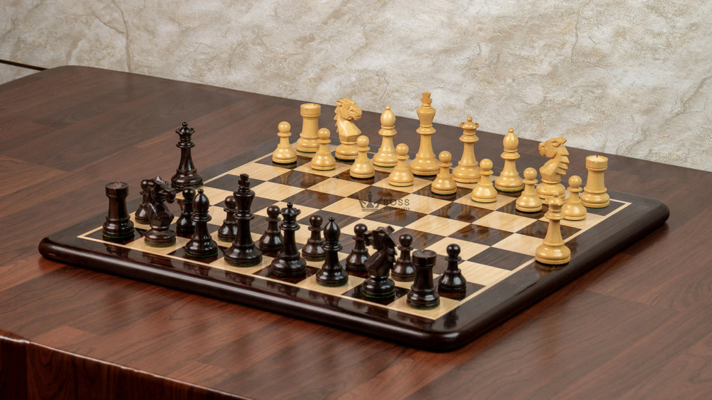 3.9” REPRODUCED BOHEMIAN ROSEWOOD TRIPLE WEIGHTED CHESS PIECES, 21” ROSEWOOD CHESSBOARD & BOX