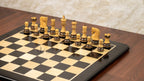 3.9” BURNT CARVED RUSSIAN ZAGREB 1959’ WEIGHTED CHESS PIECES, 21” EBONY CHESSBOARD & BOX