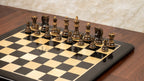 3.9” BURNT CARVED RUSSIAN ZAGREB 1959’ WEIGHTED CHESS PIECES, 21” EBONY CHESSBOARD & BOX