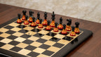 4” FIRE ROYAL KNIGHT STAUNTON TRIPLE WEIGHTED PAINTED CHESS PIECES, 21” EBONY BOARD & BOX