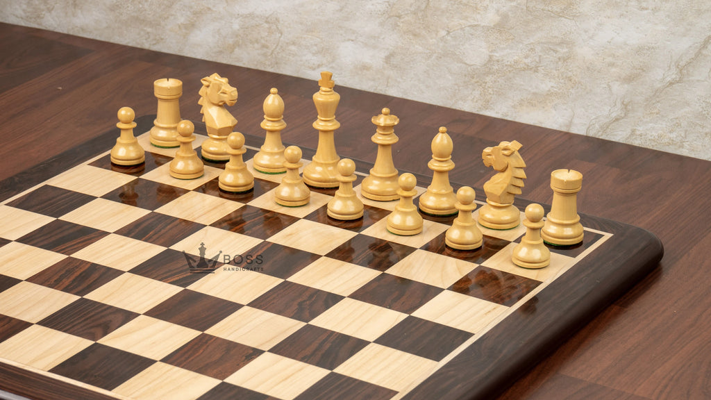 3.9” REPRODUCED BOHEMIAN ROSEWOOD TRIPLE WEIGHTED CHESS PIECES, 21” ROSEWOOD CHESSBOARD & BOX