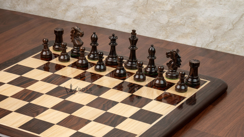 3.9” REPRODUCED BOHEMIAN ROSEWOOD TRIPLE WEIGHTED CHESS PIECES, 21” ROSEWOOD CHESSBOARD & BOX