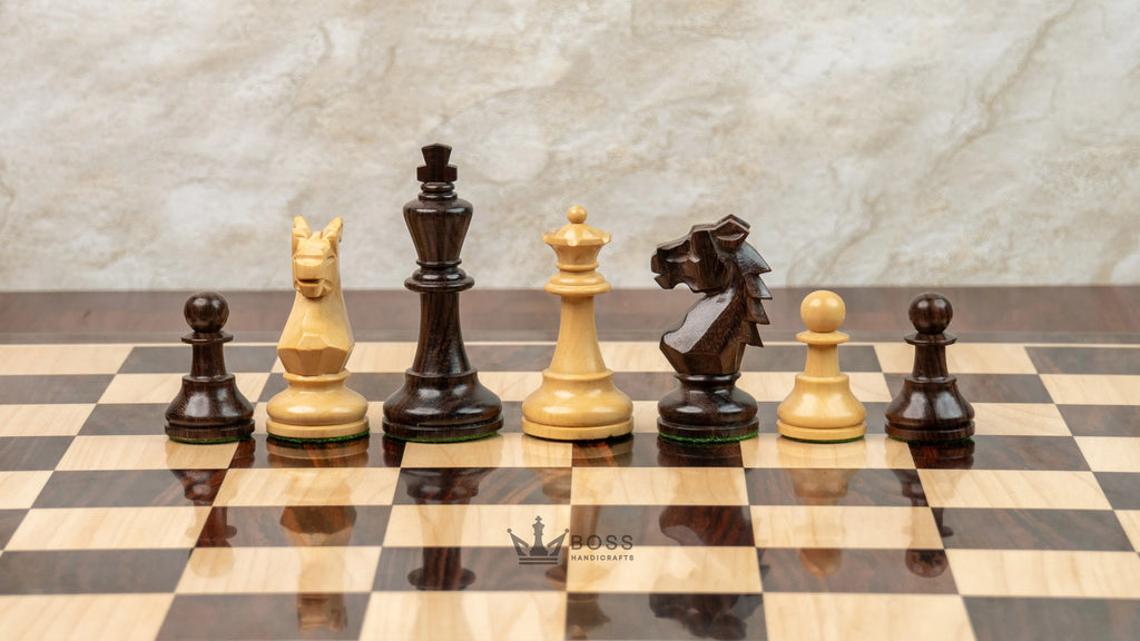 3.9” REPRODUCED BOHEMIAN ROSEWOOD TRIPLE WEIGHTED CHESS PIECES, 21” ROSEWOOD CHESSBOARD & BOX