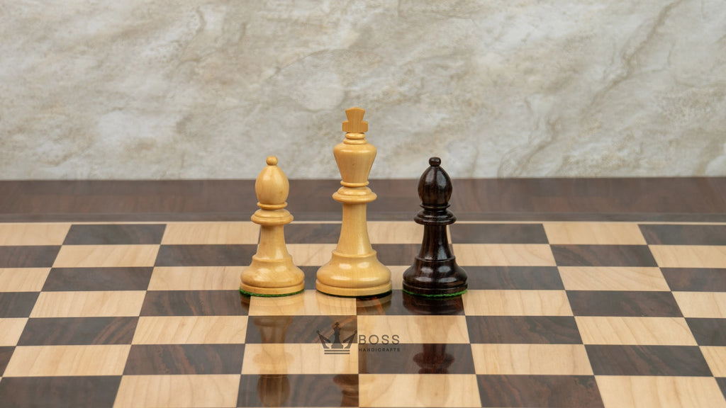 3.9” REPRODUCED BOHEMIAN ROSEWOOD TRIPLE WEIGHTED CHESS PIECES, 21” ROSEWOOD CHESSBOARD & BOX
