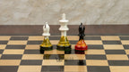 4” FIRE ROYAL KNIGHT STAUNTON TRIPLE WEIGHTED PAINTED CHESS PIECES, 21” EBONY BOARD & BOX