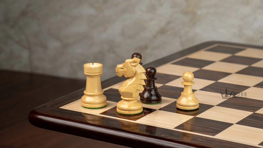 3.9” REPRODUCED BOHEMIAN ROSEWOOD TRIPLE WEIGHTED CHESS PIECES, 21” ROSEWOOD CHESSBOARD & BOX