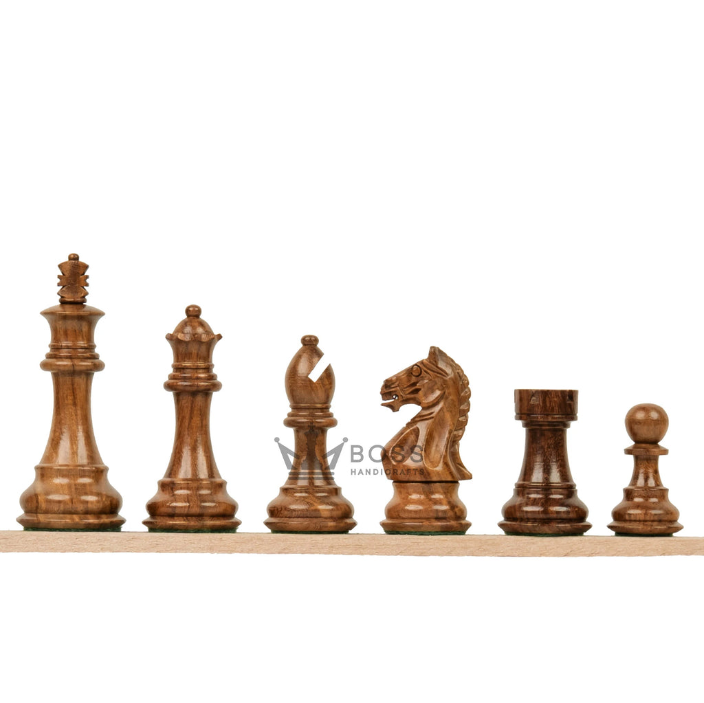 3.5” FIERCE KNIGHT STAUNTON WEIGHTED WOODEN CHESS PIECES, 16” WOODEN CHESS & BOX