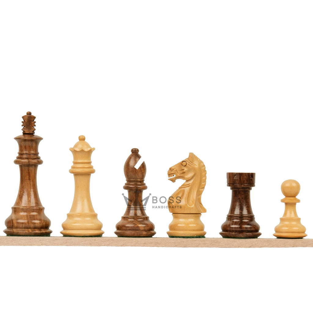 3.5” FIERCE KNIGHT STAUNTON WEIGHTED WOODEN CHESS PIECES, 16” WOODEN CHESS & BOX