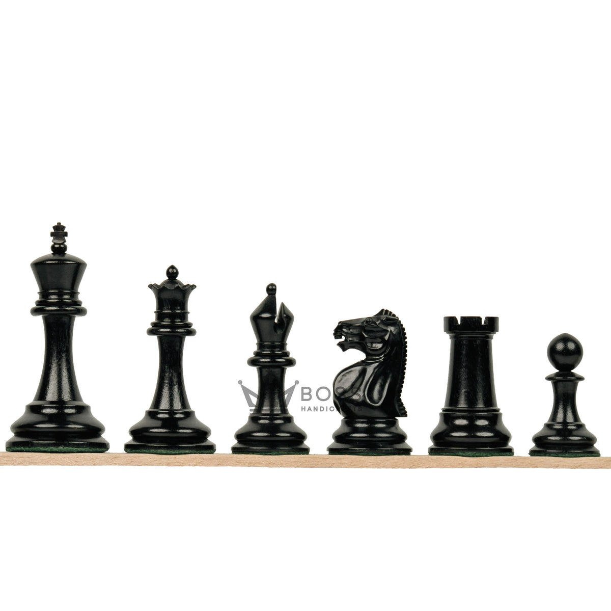 4.2” COMMEMORATE SERIES STAUNTON EBONY TRIPLE WEIGHTED CHESS PIECES, 21” EBONY CHESSBOARD & BOX