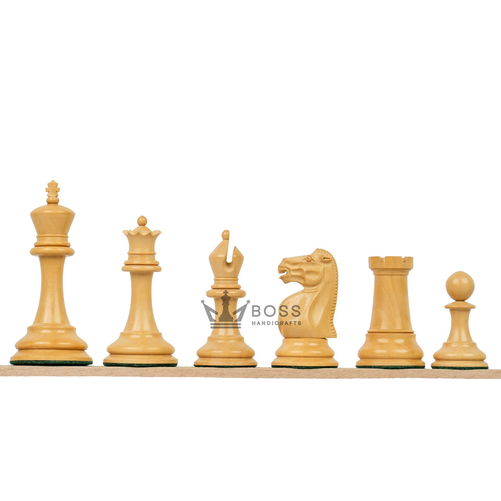 4.2” COMMEMORATE SERIES STAUNTON EBONY TRIPLE WEIGHTED CHESS PIECES, 21” EBONY CHESSBOARD & BOX