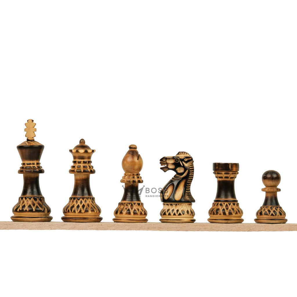 16” LUXURY EBONY TRAVEL FOLDABLE MAGNETIC CHESS SET WITH BURNT CHESS PIECES
