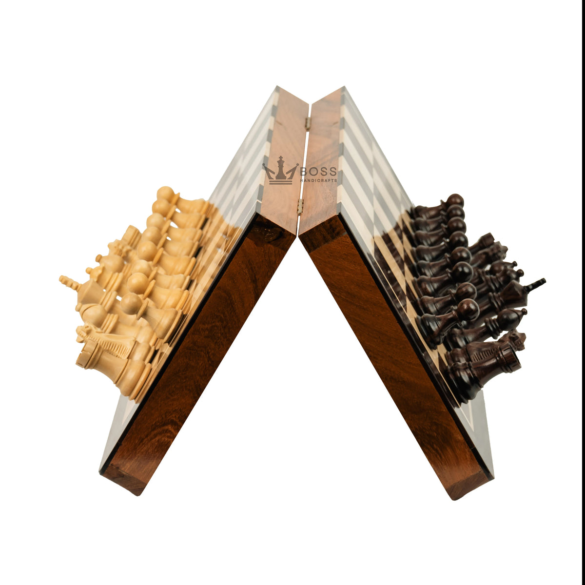 16” LUXURY ROSEWOOD TRAVEL FOLDABLE MAGNETIC CHESS SET