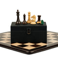 3.75” REPRODUCTION OF DRUEKE PLAYER CHOICE ROSEWOOD CHESS PIECES, 21” ROSEWOOD BOARD AND BOX