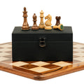 3.5” FIERCE KNIGHT STAUNTON WEIGHTED WOODEN CHESS PIECES, 16” WOODEN CHESS & BOX