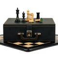 4.2” COMMEMORATE SERIES STAUNTON EBONY TRIPLE WEIGHTED CHESS PIECES, 21” EBONY CHESSBOARD & BOX