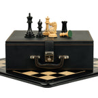 4.2” COMMEMORATE SERIES STAUNTON EBONY TRIPLE WEIGHTED CHESS PIECES, 21” EBONY CHESSBOARD & BOX