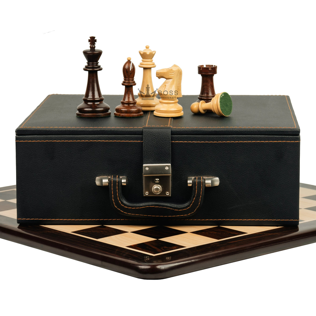 4.4” 1972 SKOPJE OLYMPIAD TRIPLE WEIGHTED ROSEWOOD CHESS PIECES, 21” ROSEWOOD CHESSBOARD & BOX