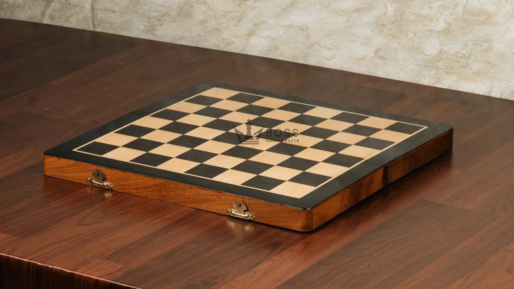 16” LUXURY EBONY TRAVEL FOLDABLE MAGNETIC CHESS SET WITH BURNT CHESS PIECES