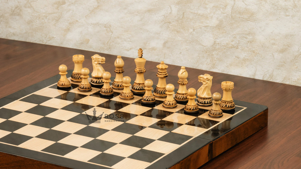 16” LUXURY EBONY TRAVEL FOLDABLE MAGNETIC CHESS SET WITH BURNT CHESS PIECES