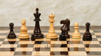 4.4” 1972 SKOPJE OLYMPIAD TRIPLE WEIGHTED ROSEWOOD CHESS PIECES, 21” ROSEWOOD CHESSBOARD & BOX