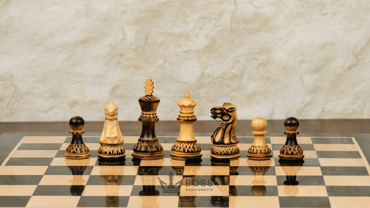 16” LUXURY EBONY TRAVEL FOLDABLE MAGNETIC CHESS SET WITH BURNT CHESS PIECES