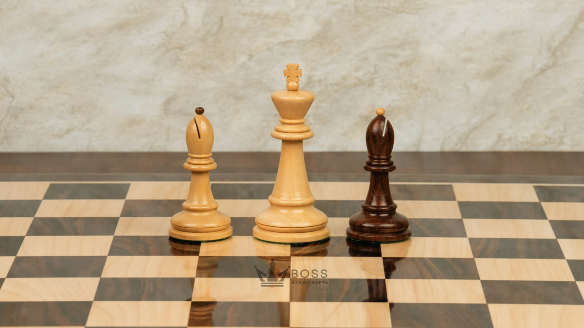 4.4” 1972 SKOPJE OLYMPIAD TRIPLE WEIGHTED ROSEWOOD CHESS PIECES, 21” ROSEWOOD CHESSBOARD & BOX