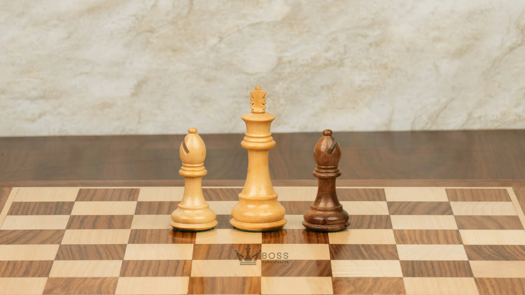 3.5” FIERCE KNIGHT STAUNTON WEIGHTED WOODEN CHESS PIECES, 16” WOODEN CHESS & BOX