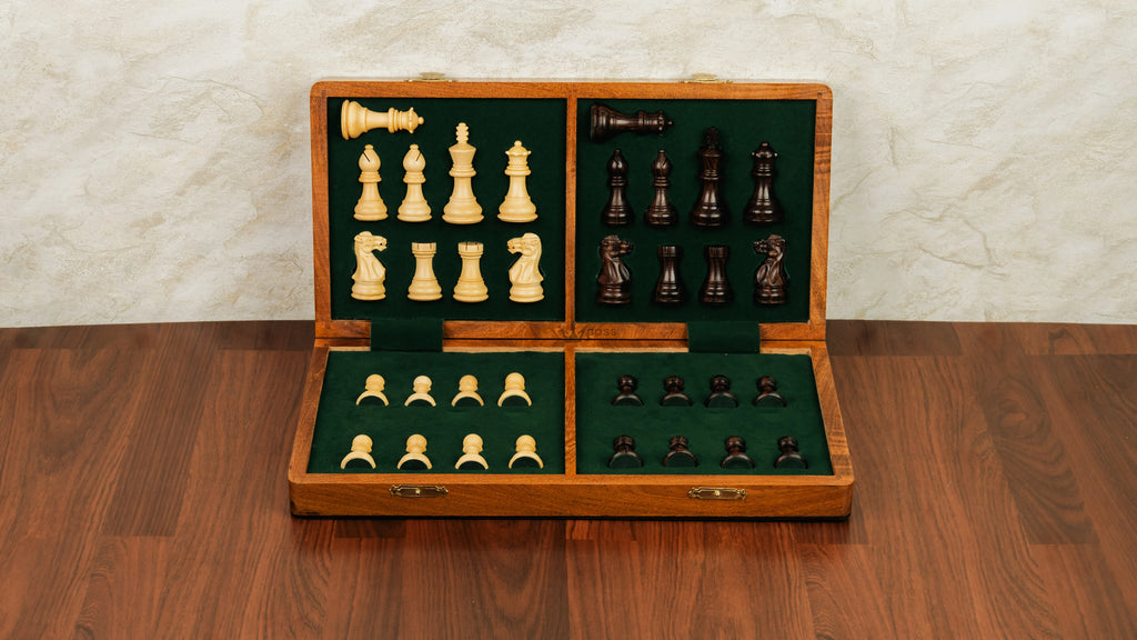 16” LUXURY ROSEWOOD TRAVEL FOLDABLE MAGNETIC CHESS SET