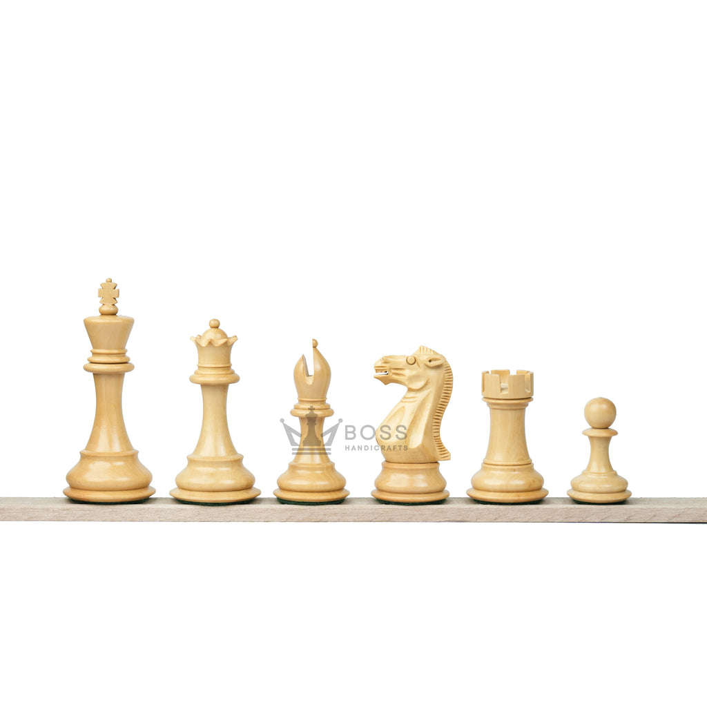 3.9” ROYAL KNIGHT STAUNTON EBONISED WEIGHTED CHESS PIECES WITH 21” EBONY WOOD BOARD & STORAGE BOX